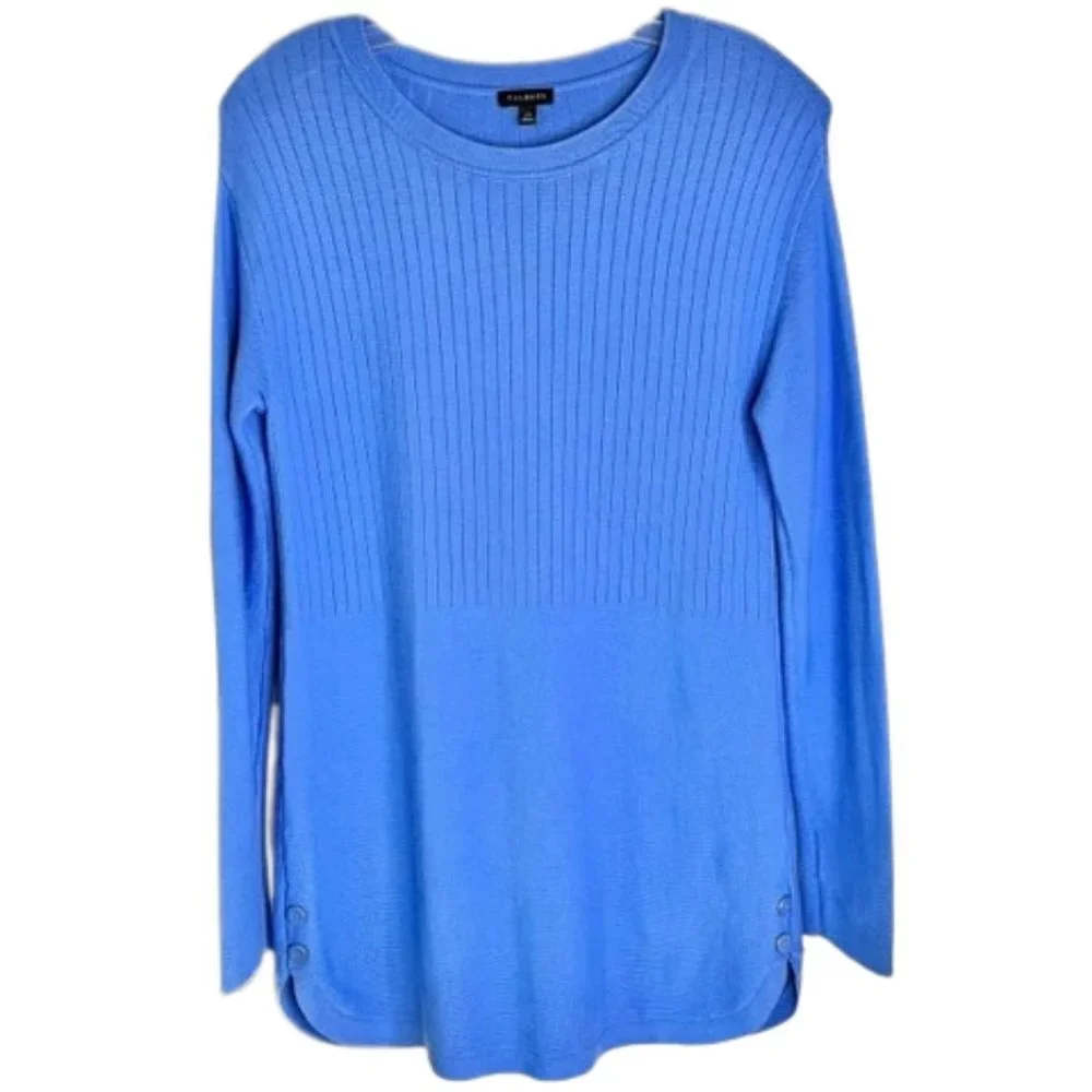 Talbots Crewneck Periwinkle Blue Sweater/Tunic with Button Detail - XS